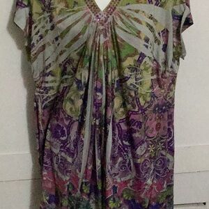 Apt. 9 Purple and Green V-Neck Short Sleeve Tunic 1X